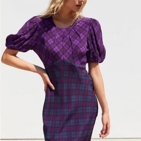 Rahi Plaid Cher Dress in Purple Green Size XS - Picture 3 of 11